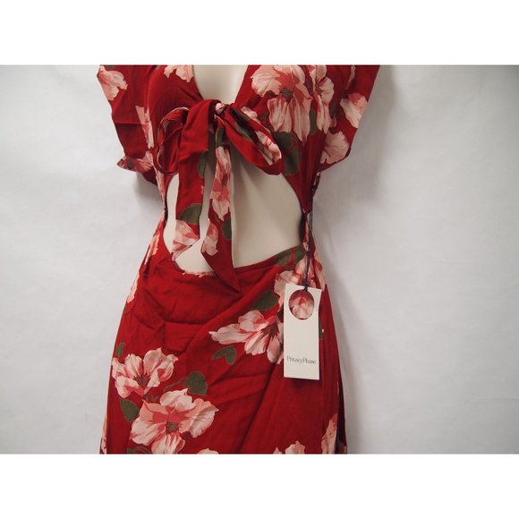 NWT Privacy Please Womens Allard Dress S Red Floral Tie Front Cut Out Midi - Picture 6 of 10